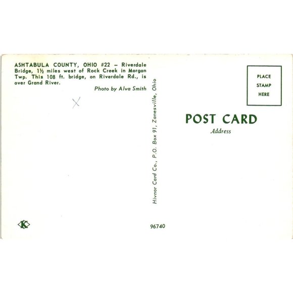 Ashtabula County Ohio Covered Bridge Postcard Travel Souvenir Unposted - Picture 2 of 2